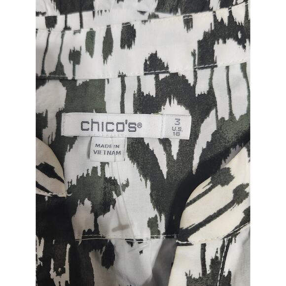 Chico's (16) Green & White Ikat Tiered V-Neck Maxi Dress W/ Pockets - Picture 9 of 9